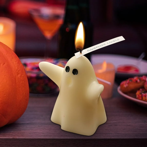KMMYS 2Pcs Halloween Ghost Candles, Decorative Candles for Home Decor, Unique Gift for Halloween Party, Eerie Ambiance Set, Whimsical Ghost Design, Long-Lasting Wax Candles