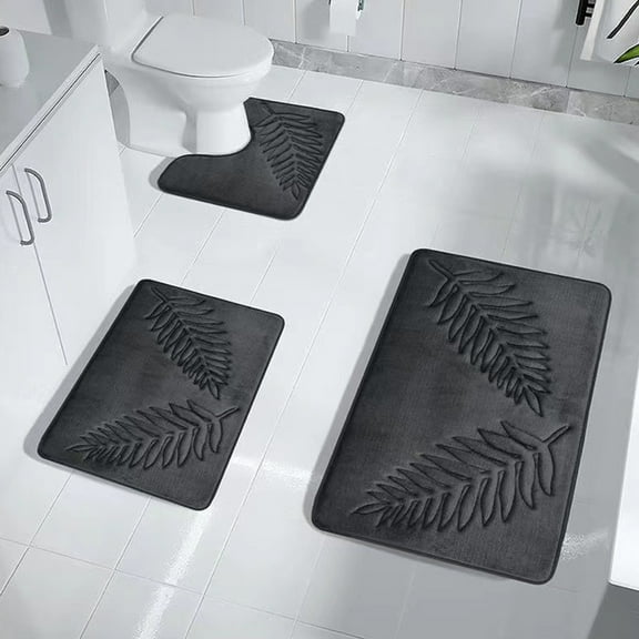 KMMYS 3-Piece Leaf Bath Mat Set, Water-Absorbent Non-Slip Polyester Bathroom Rugs, Quick-Drying, Modern Design for Bathroom, Kitchen, Living Room, Door Mat