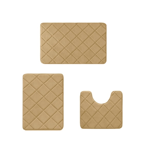 KMMYS 3-Piece Plaid Memory Foam Bath Rug Set, Soft Plush Non-Slip Absorbent Bathroom Rugs, Machine Washable, Quick-Dry Shower Floor Mats for Home, Toilet Use
