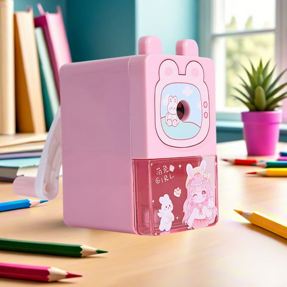 KMMYS Anime Pencil Sharpener, Hand Crank Automatic Lead Sharpener with Monohole Design, Cute Plastic Sharpener with Bunny & Space Patterns, Perfect for Office & Stationery Use