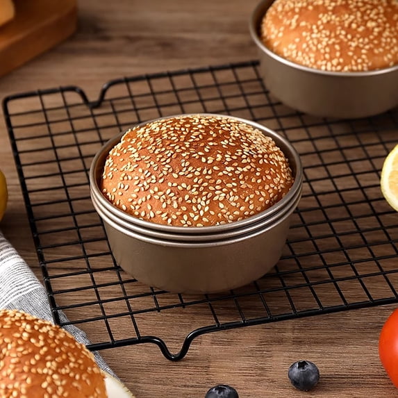 KMMYS Burger Mini Hot Dog Bread Baking Tray, Non-Stick Stainless Steel Mold for Perfect Shaping, Heat Resistant, Easy to Clean, Ideal for Homemade Buns and Cakes, Kitchen Baking Tools