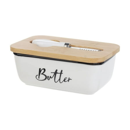 KMMYS Ceramic Butter Dish with Built-in Knife, 500ml Capacity, Glossy Finish, Non-Slip Base, Microwave and Fridge Safe Butter Keeper for Kitchen