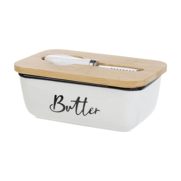 KMMYS Ceramic Butter Dish with Built-in Knife, 500ml Capacity, Glossy Finish, Non-Slip Base, Microwave and Fridge Safe Butter Keeper for Kitchen