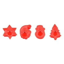 KMMYS Christmas Cookie Cake Molds 4-Piece Set, Red & Gray Plastic Molds for Baking Cookies, Cakes, Pies, Holiday Baking Tools, Kitchen Gadgets for Home Use