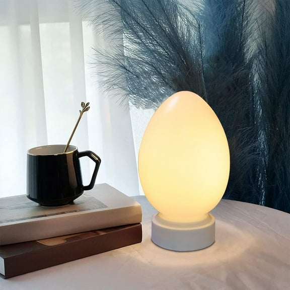 KMMYS Easter Egg Shaped LED Table Lamp - White Plastic Bedside Light, Decorative Night Light for Home, Office, and Easter Decor