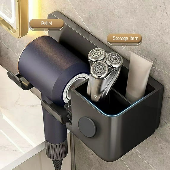 KMMYS Hair Tool Organizer, Bathroom Organizer for Hair Tools Storage, Wall Mount No Drilling, Lightweight Hair Dryer Holder, Ideal for Bathroom, Easy Installation with Adhesive or Screws