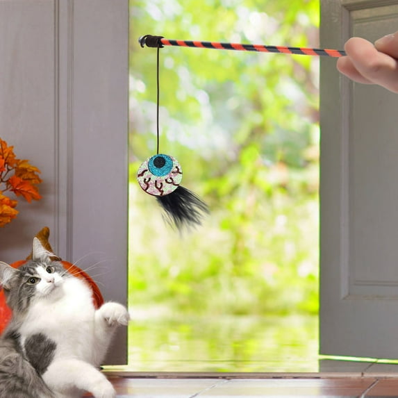 KMMYS Halloween Dog Toy Funny Dog Stick, Interactive Dog Teaser Toy, Pumpkin Ghost Feather Cat Toy, Engaging Pet Plaything, Ideal for Cats of All Ages, Elastic Rope Design