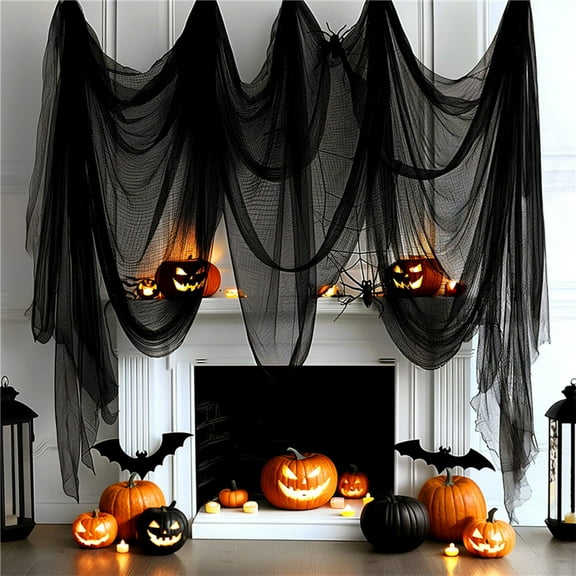 KMMYS Halloween Gauze Decoration, Eerie Draping Fabric with Ghostly Cutouts for Party and Event Decorations, Versatile Hanging Backdrop for Haunted House and Halloween Decor