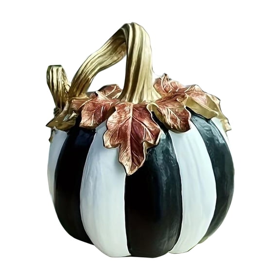 KMMYS Halloween Resin Black White Art Pumpkin Ornament, Festive Party Decoration, Home Decor for Thanksgiving, Unique Fall Decor, Versatile Tabletop Accent