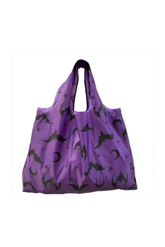 Large Capacity Handbag, Purple Bats Pattern, Lightweight Foldable Shopping Bag, Stylish Reusable Grocery Tote, Perfect for Everyday Use and Halloween Gifts