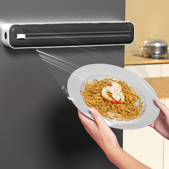 KMMYS Magnetic Wall-mounted Cling Film Cutter with Two-way Sliding Knife, Household Baking Tinfoil and Parchment Dispenser Organizer Shelf, Safe ABS Material for Easy and Neat Cuts