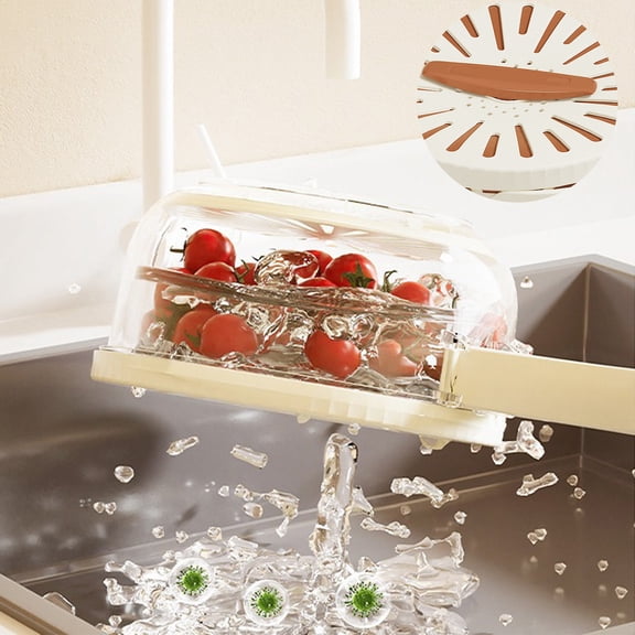 KMMYS Multifunctional Kitchen Fruit Bowl for Vegetable Washing and Snack Storage, Transparent Plastic Refrigerator Organizer with Drainage Tray and Folding Handle
