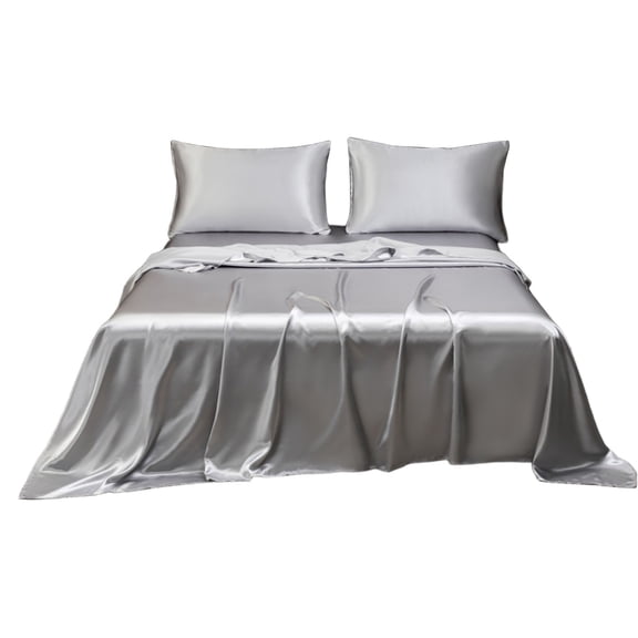 KMMYS Soft Solid Matte Satin Hotel Silk Sheet Set, Fitted Sheet and Pillowcase, Breathable Polyester Microfiber Bedding, Luxurious Look and Feel, Easy Care, Elegant Colors, 4-Piece Bed Sheets Set