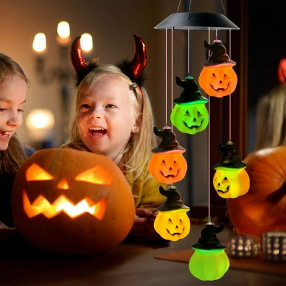 KMMYS Solar Wind Chime Lights, LED Pumpkin Lantern, Halloween Outdoor Decor, Garden Lighting Fixtures, Unique Gifts for Fall Decorations, Decorative Lighting for Porch and Yard