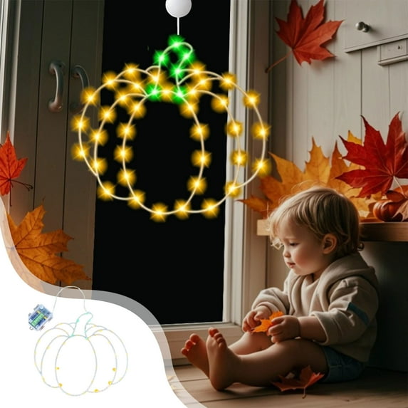 KMMYS Thanksgiving Halloween Window Lights, Iron Forged Pumpkin Maple Leaf Decoration, 8 Lighting Modes with Remote Control, Indoor Outdoor Festive Decor, Energy Efficient Copper String Lights