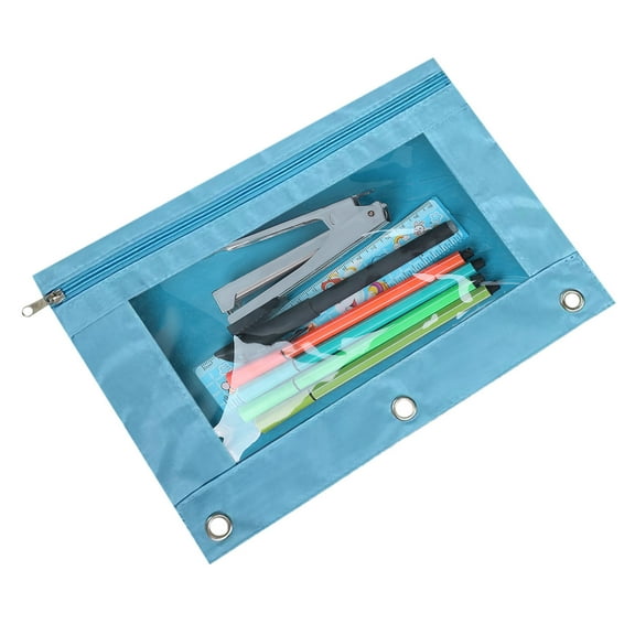 KMMYS Three-Hole Pencil Case, Zippered Transparent PVC Document Storage Bag, Large Capacity Organizer Pouch for Binder, Detachable Folder, Portable Pencil Pouch for Office and Travel