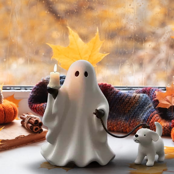 KMMYS Walking Dog Ghost Halloween Decoration, Unique Tabletop Ornament, Halloween Party Decor, Exquisite Craftsmanship, Quirky Home Decoration, Ghost Puppy Figurine
