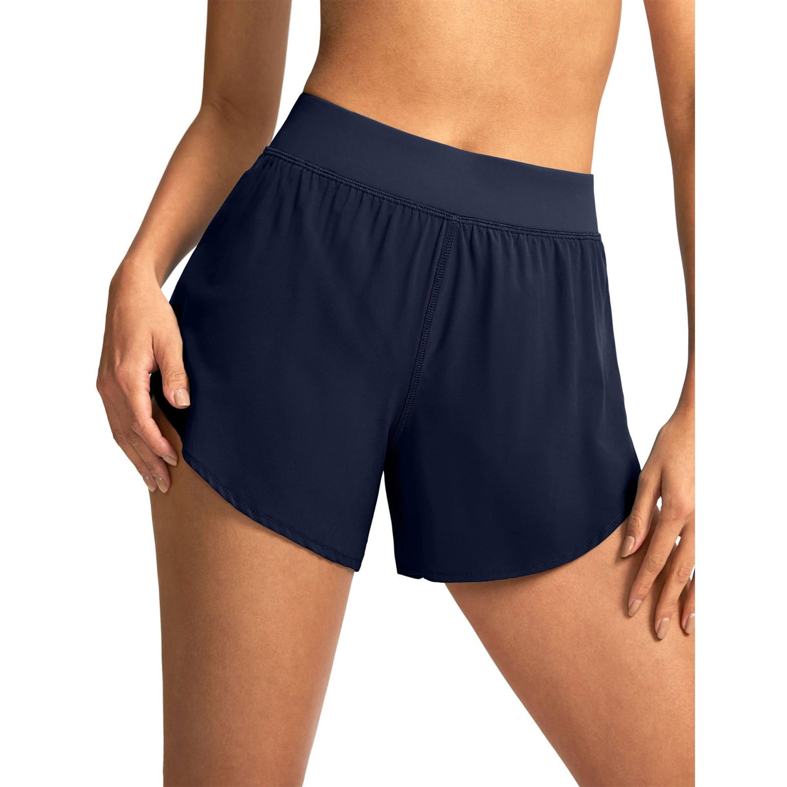 KMSJ Running Shorts for Women Womens Shorts Women s Mid Waisted Running Shorts Side Split Sports Shorts Lightweight Gym Shorts with Liner Navy 12 14 Walmart