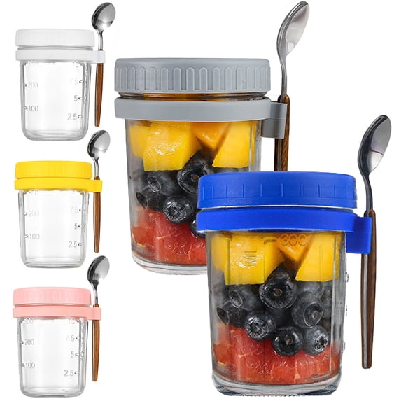 KMSS 12oz Overnight Oats Containers with Lids and Spoon Jars Airtight Container Reusable On The Go Cups for Cereal Yogurt, Milk, Salads, Fruit (1Pcs)