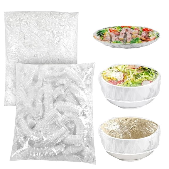 KMSS Plastic Bowl Covers Food Covers, 100pcs Reusable Elastic Stretch Bowl Covers, Universal Kitchen Plastic Wrap for Bowl and Dish Cover