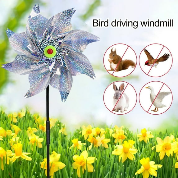 KMSS Reflective Pinwheels for Outdoor Garden 10Pcs Wind Spinners Pinwheel Bird Repellent Blinder Devices Deterrent Extra Sparkly Pinwheel with Stake