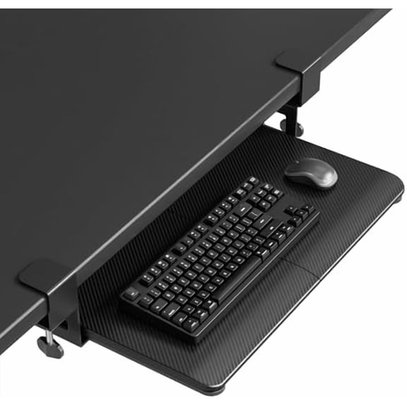 KMT01-PJ Under Desk Keyboard Tray, Pull-Out Keyboard & Mouse Platform with C-Clamp, 20 x 11.8 in Space-Saving Ergonomic Slide-Out Drawer, Black Carbon Fiber