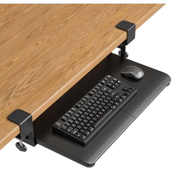 KMT01-PJ Under Desk Keyboard Tray, Pull-Out Keyboard & Mouse Platform with C-Clamp, 20 x 11.8 in Space-Saving Ergonomic Slide-Out Drawer, Black