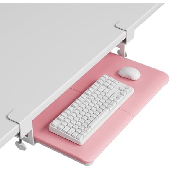 KMT01-PJ Under Desk Keyboard Tray, Pull-Out Keyboard & Mouse Platform with C-Clamp, 20 x 11.8 in Space-Saving Ergonomic Slide-Out Drawer, Pink