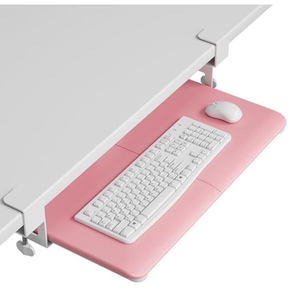 KMT01 Under Desk Keyboard Tray, Pull-Out Keyboard & Mouse Platform with C-Clamp, 25.6 x 11.8 in Space-Saving Ergonomic Slide-Out Drawer, Pink