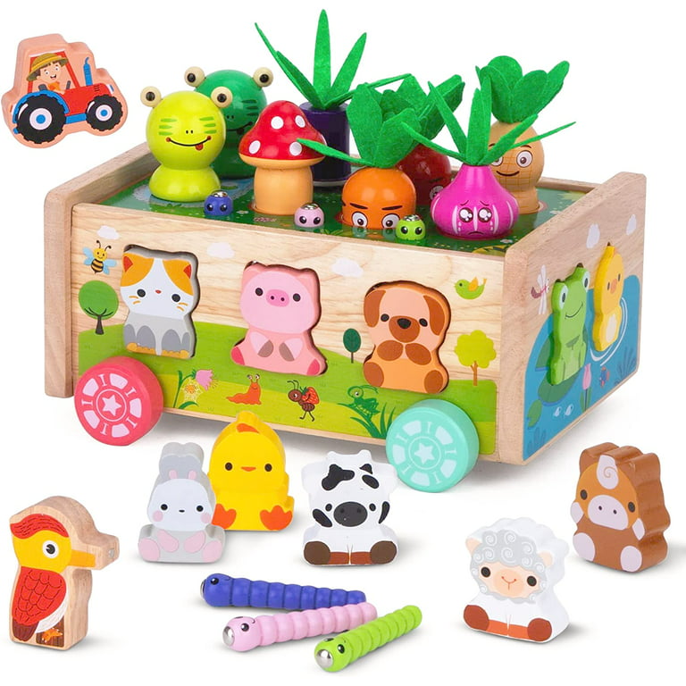 KMTJT Montessori Wooden Toddler Toys for 1 2 3 Years Old Boys Girls, Shape  Sorting Toys First Birthday Gifts for 1-2 Years, Wood Animal Farm Car