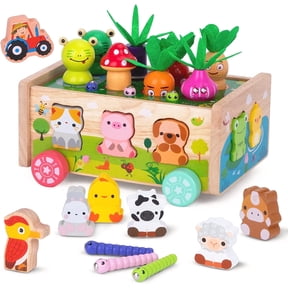 KMTJT Montessori Wooden Toddler Toys for 1 2 3 Years Old Boys Girls, Shape Sorting Toys First Birthday Gifts for 1-2 Years, Wood Animal Farm Car Preschool Educational Fine Motor Skills Toy