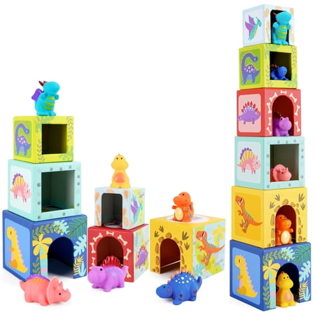 KMTJT Toddlers and Kids Dinosaur Sorting and Stacking Toys Blocks for Preschool, Numbers Nesting Boxes Educational Montessori Toys for 1 2 3 Year Old Boys Girls