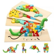 KMTJT Wooden Puzzles Toys for Toddlers 1-3 Year Old, Kids Montessori Toys Learning Educational Wood Puzzle Toy Gift for 1 2 3 Year Old Boys Girls - 4 Pack