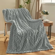 KMUSET Sherpa Fleece Throw Blanket, 50"X60", Grey Blanket, Flannel Blanket for Sofa, All Season Use