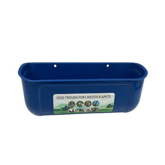 KMWGRE Hanging Fence Mounted Poultry Feeder Trough with Clips for Livestock Animals Chicken Goat Deer Piglet Goose Feeding Blue 29.8x13x12.5cm