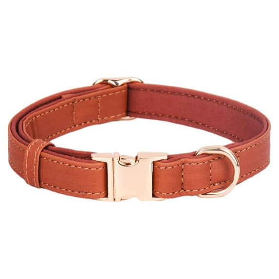 KMWGRE Leather Dog Collar with Engraved Metal Buckle Soft Padded Reflective Design for Small Medium Large Breed Dogs Brown M