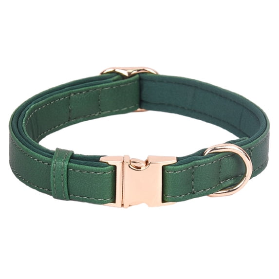 KMWGRE Leather Dog Collar with Engraved Metal Buckle Soft Padded Reflective Design for Small Medium Large Breed Dogs Green M