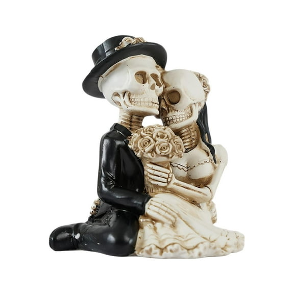 KMWGRE Skeleton Bride and Groom Figurines Halloween Decoration 12 Resin Collectible Dancing Skulls Statue for Day of The Dead, Halloween Wedding Gift