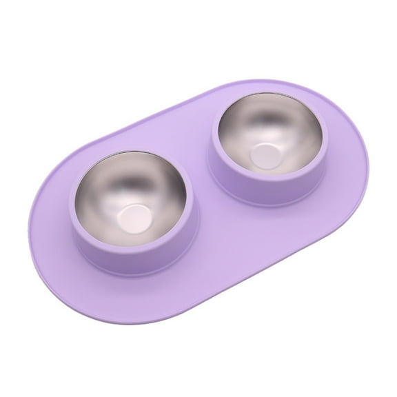 KMWGRE Stainless Steel Double Pet Bowl Set with Non- Mat for Indoor and Outdoor Feeding Purple One Size