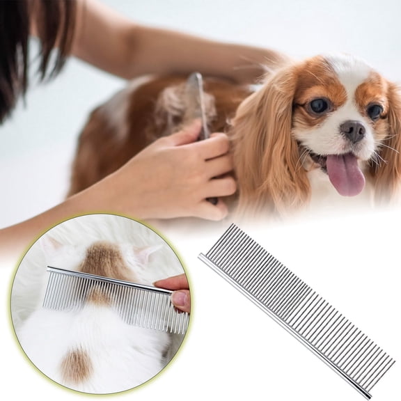 KMWGRE Stainless Steel Pet Grooming Comb for Dogs and Cats Efficient Dematting Tool with Rounded Teeth Design Silver 19x4x2cm