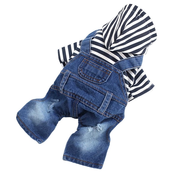 KMWGRE Striped Denim Suspender Jumpsuit Pet Outfit Adjustable Straps Overall Style For Small Medium Dogs Cats Sky Blue S