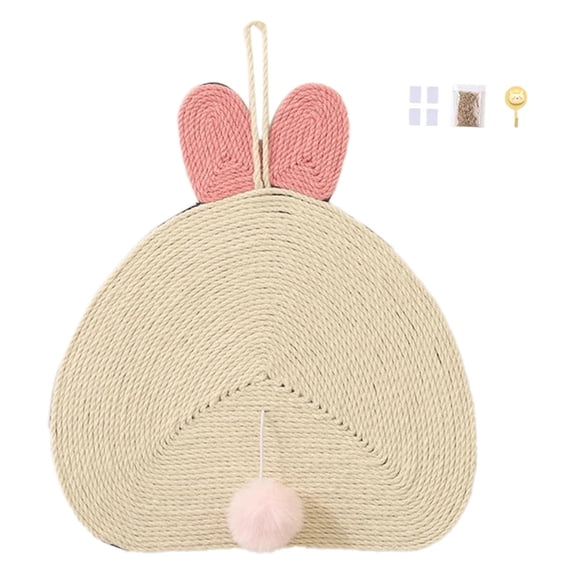 KMWGRE Wall Mounted Cat Scratcher Mat with Hook Sisal Rabbit Shape Furniture Protector for Indoor Cats Beige 36X39cm