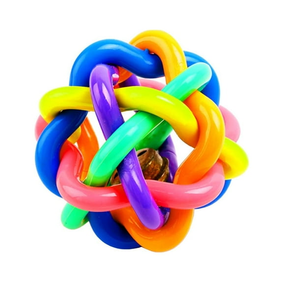 KMXYO Colorful Nobbly Wobbly Ball Dog Toy with Bell for Play, Multi-color, Small