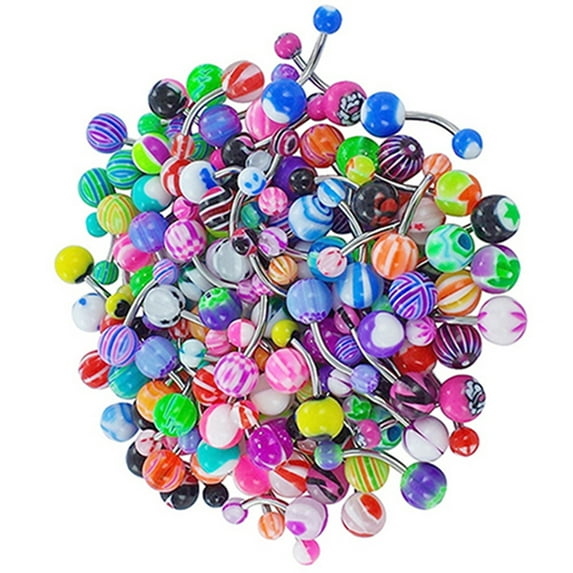 KMYY 30 Pcs Navel Rings Decoration Acrylic Colorful Barbell Body Piercing Belly Buttons