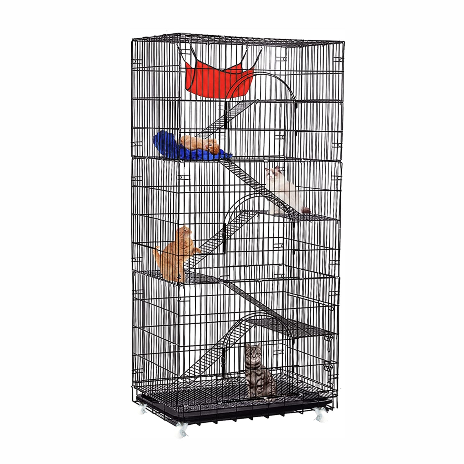 KMYY 360 Degree Swivel Bolt Removable Ramp Design Foldable Cat Cage 6 ...