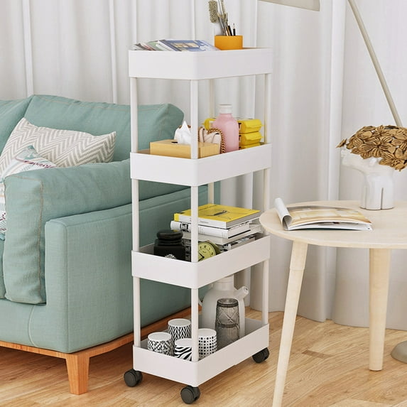 KMYY 4 Layer Plant Stand with Wheels, Kitchen Storage Cart, Living Room Storage Shelf, White,Multi functional storage rack