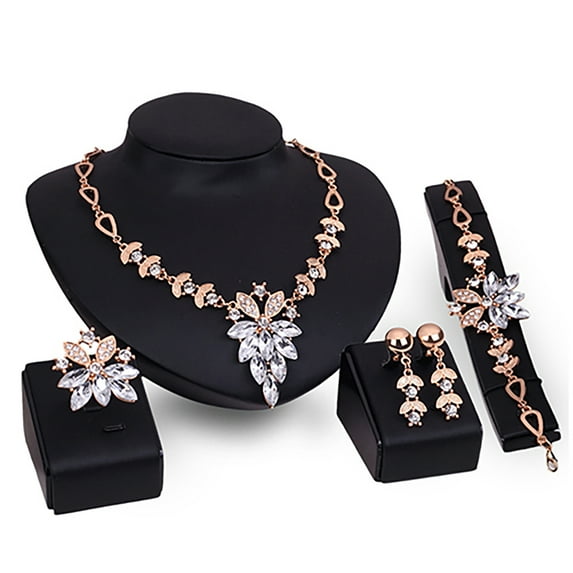 KMYY 4 Pcs Jewelry Set Flower Design Birthday Gift Durable Necklace Earrings Bracelet Ring Jewelry Set