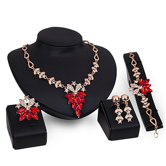 KMYY 4 Pcs Jewelry Set Flower Design Birthday Gift Durable Necklace Earrings Bracelet Ring Jewelry Set