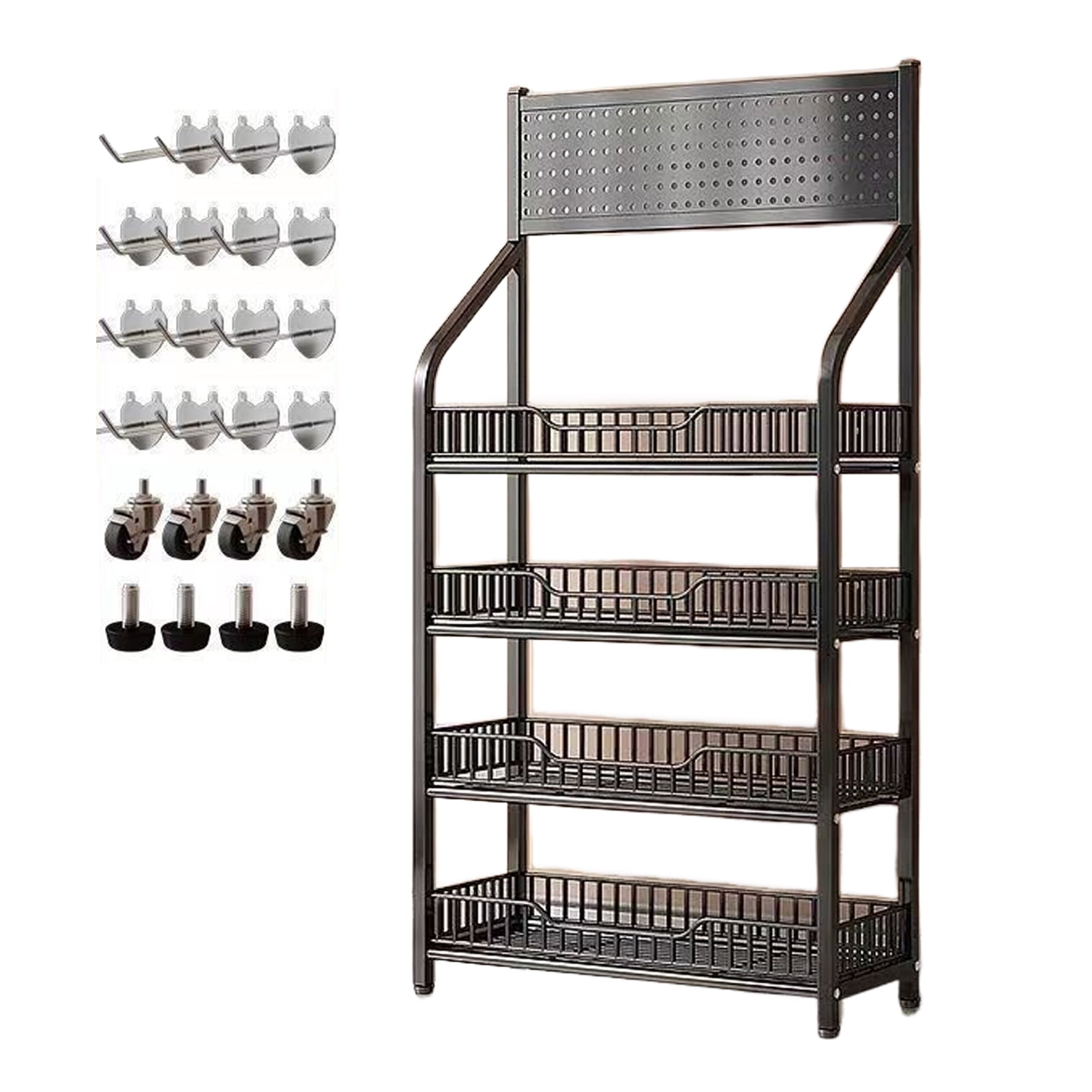 KMYY 4-Tier Metal Wire Storage Shelf Display Rack with Wheels Strong ...