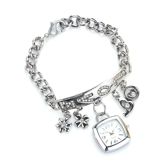 KMYY Bracelet Wrist Watch Rhinestone Flower Heart Style Stainless Steel Quartz Bracelet Watch